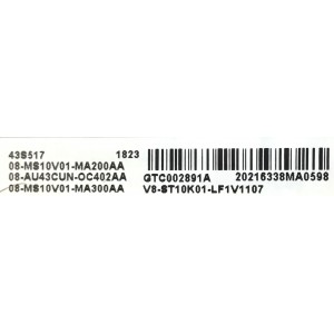 MAIN PARA TCL 4K HD SMART TV / NUMERO DE PARTE 08-AU43CUN-OC402AA / 40-MST10V-MAA4HG / 08-MS10V01-MA200AA / 08-MS10V01-MA300AA / V8-ST10K01-LF1V1107 / PANEL LVU430NEBL / DISPLAY T430QVN03.0 / MODELO 43S517
